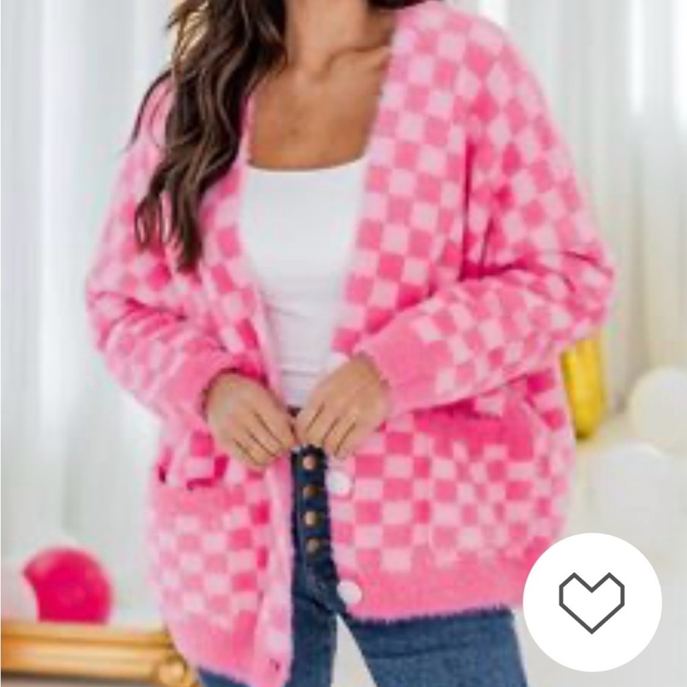 Pink Lily Pink Checkered Cardigan